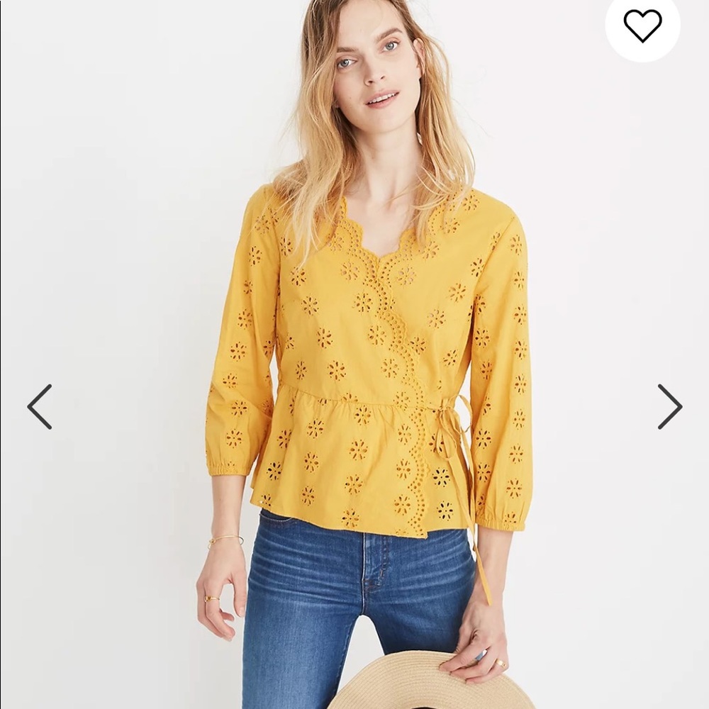 NWT 🌺 Madewell Scalloped Eyelet Wrap Top Sz M